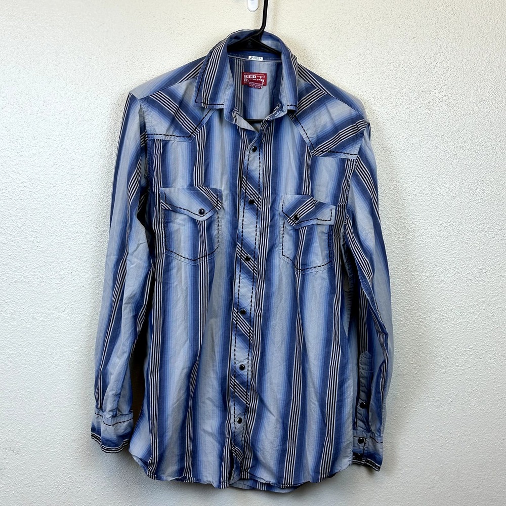 Red Ranch Mens Medium Western Snap Stripes Button Down